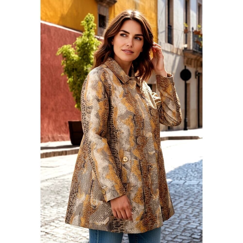 Designer Simonton Says Womens Faux Snakeskin Print Lined Jacket - Size: 1X